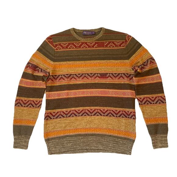 Ralph Lauren Purple Label Men’s Silk Wool Cashmere Crewneck Sweater Stripe M - Picture 1 of 8